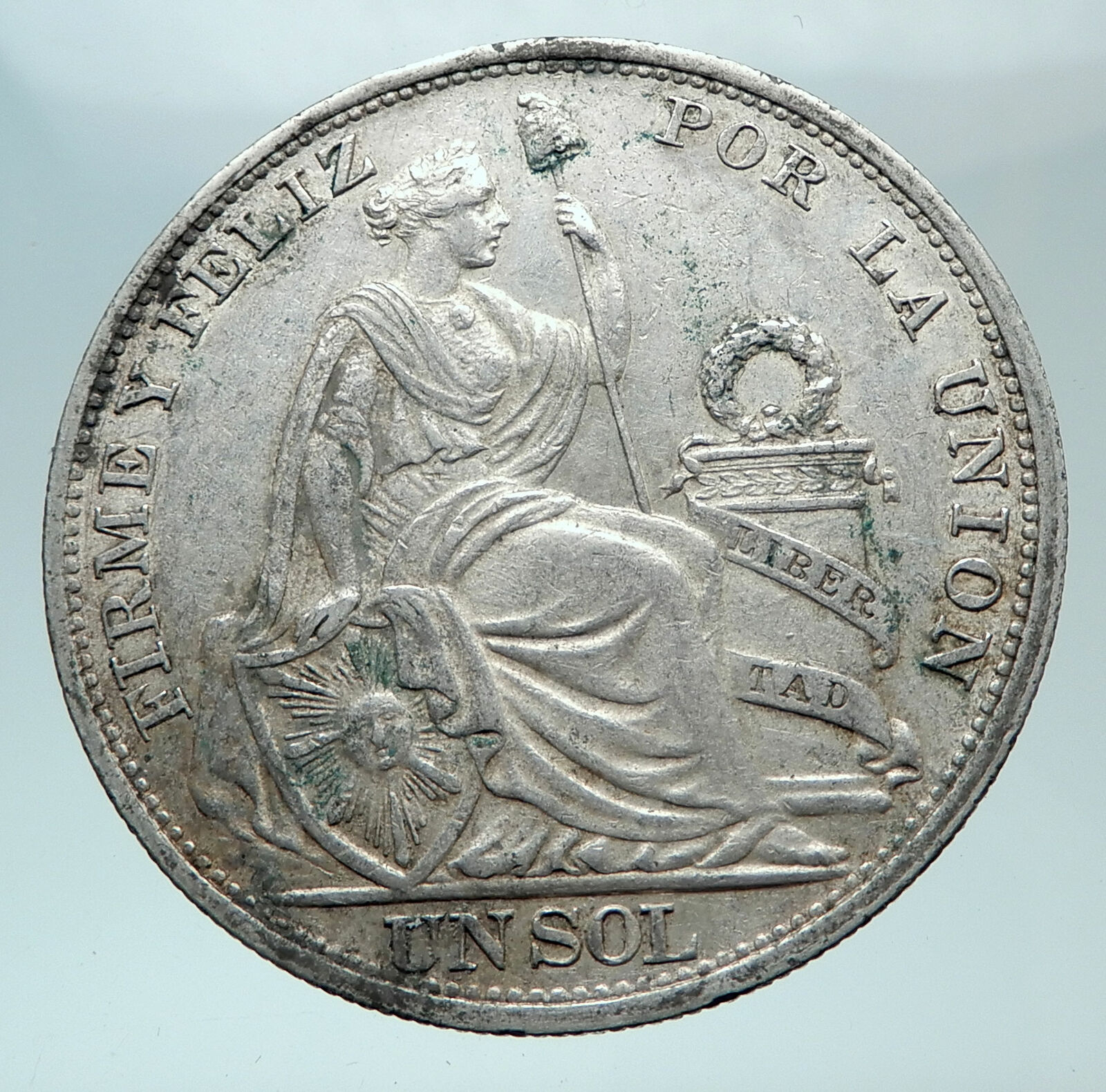 1893 PERU South America 1 SOL Antique BIG Original Silver Peruvian Coin i81495