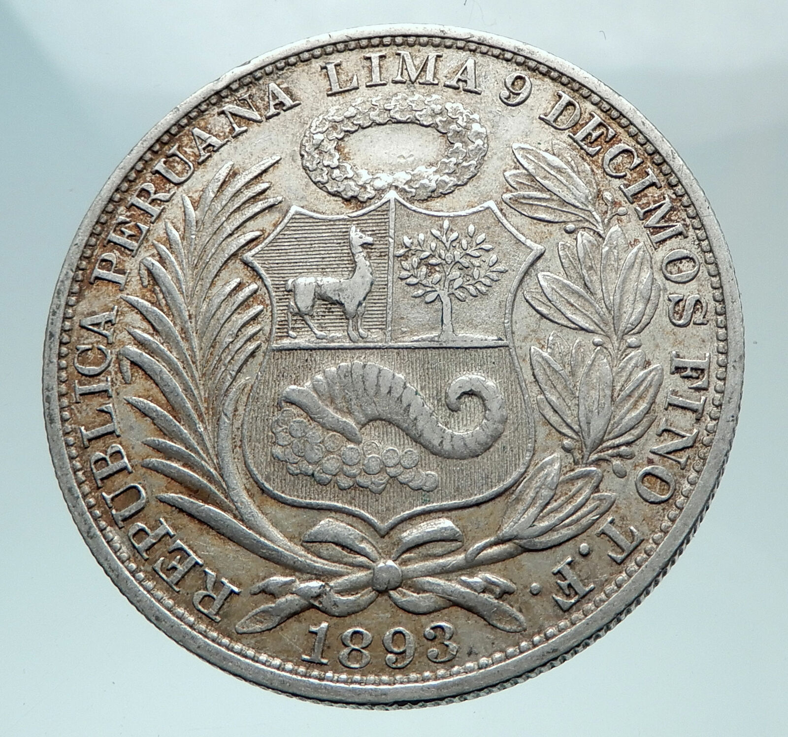 1893 PERU South America 1 SOL Antique BIG Original Silver Peruvian Coin i81495