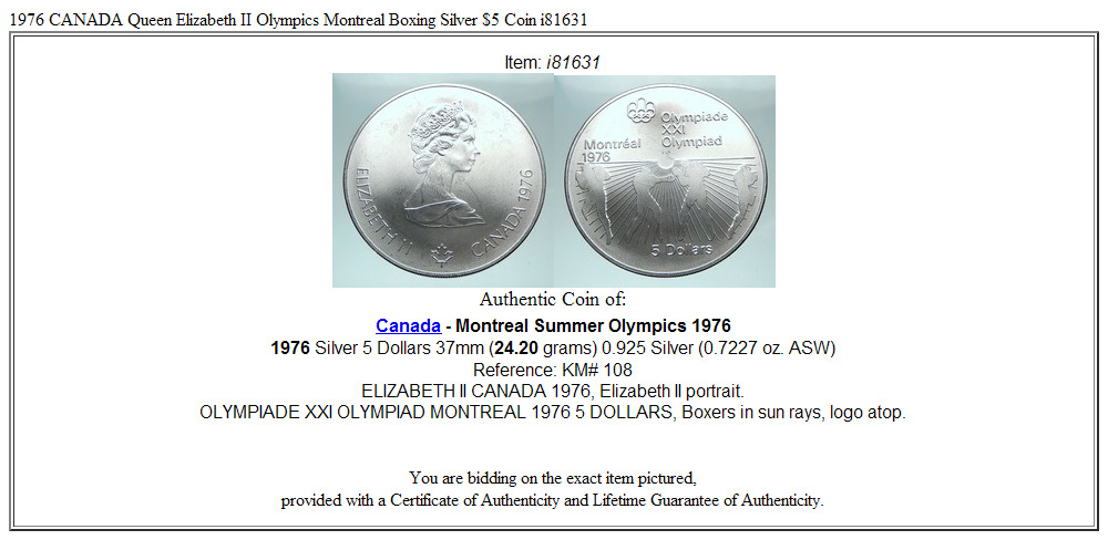 1976 CANADA Queen Elizabeth II Olympics Montreal Boxing Silver $5 Coin i81631