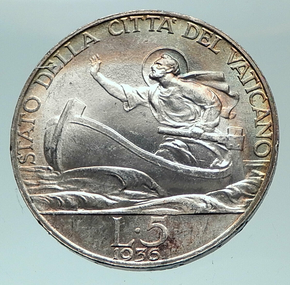 1936 VATICAN CITY Italy POPE PIUS XI Papal Genuine Italian 5 Lire Coin i82121