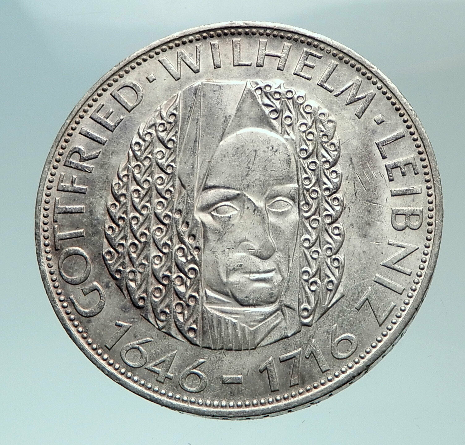 1966 D GERMANY Gottfried Wilhelm Leibniz Large 5 Mark Silver German Coin i82116