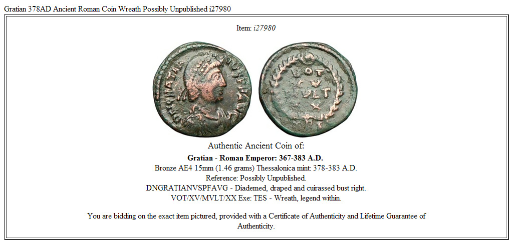 Gratian 378AD Ancient Roman Coin Wreath Possibly Unpublished i27980
