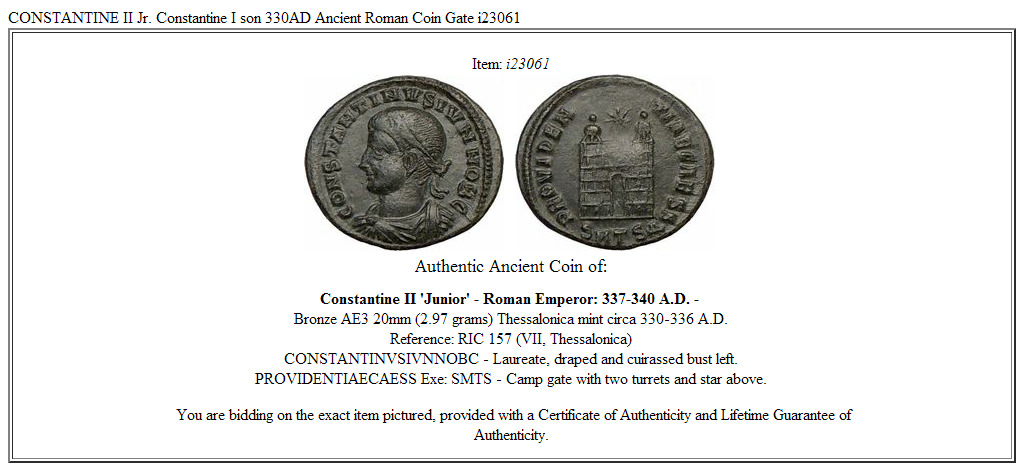 CONSTANTINE II Jr. Constantine I son 330AD Ancient Roman Coin Gate i23061