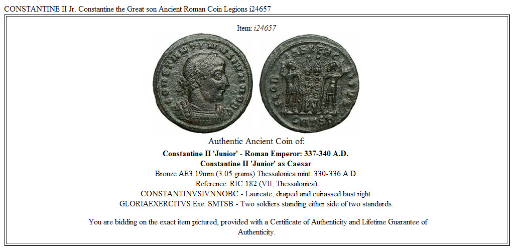 CONSTANTINE II Jr. Constantine the Great son Ancient Roman Coin Legions i24657