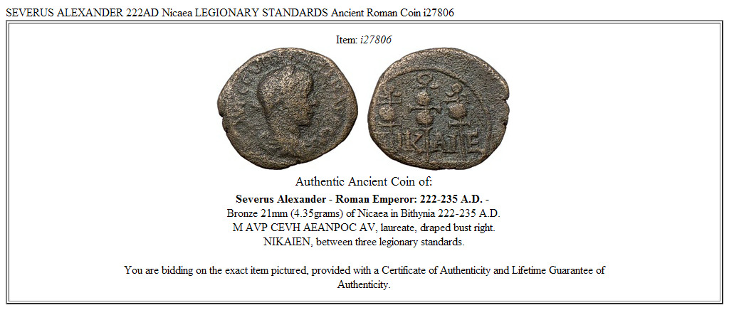 SEVERUS ALEXANDER 222AD Nicaea LEGIONARY STANDARDS Ancient Roman Coin i27806