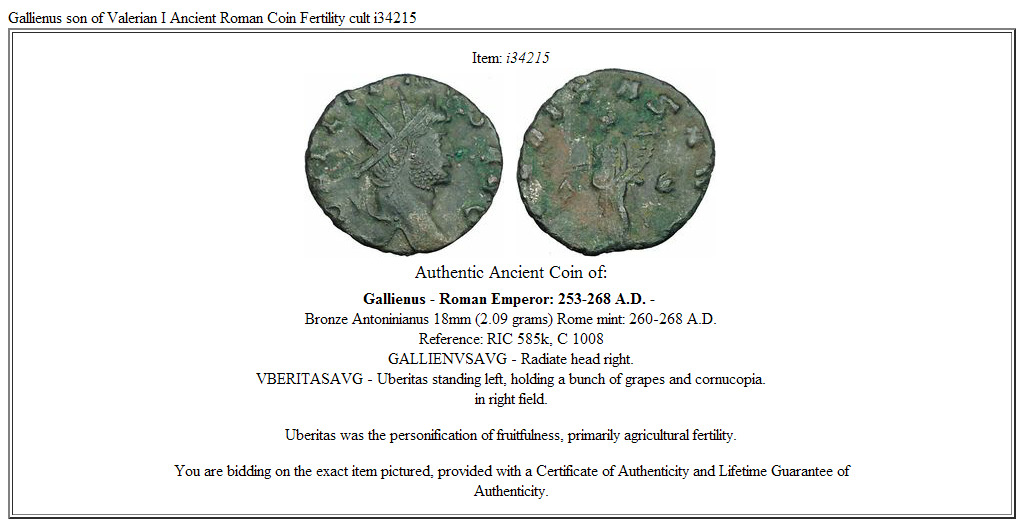 Gallienus son of Valerian I Ancient Roman Coin Fertility cult i34215