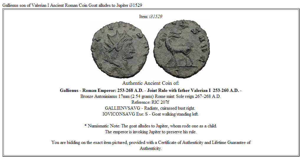 Gallienus son of Valerian I Ancient Roman Coin Goat alludes to Jupiter i31529