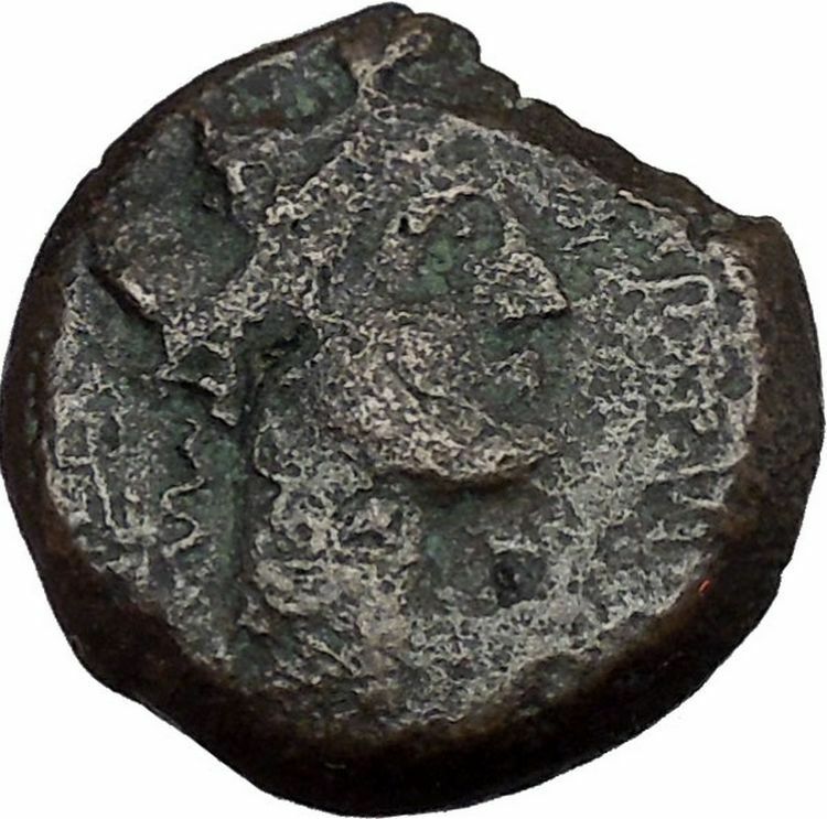 CARTEIA Spain after 44BC Ancient Greek Coin of Romans Cupid Dolphin i37417