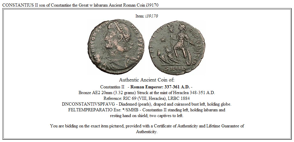 CONSTANTIUS II son of Constantine the Great w labarum Ancient Roman Coin i39170