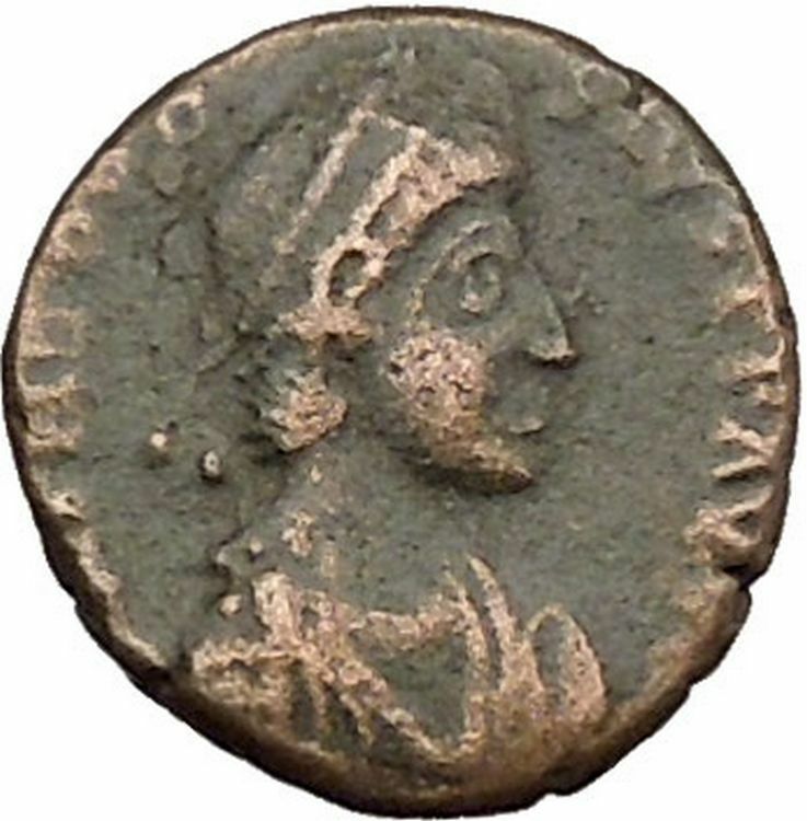 THEODOSIUS I the Great with labarum on galley RARE Ancient Roman Coin i39412