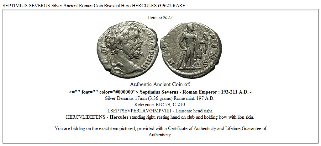 SEPTIMIUS SEVERUS Silver Ancient Roman Coin Bisexual Hero HERCULES i39622 RARE
