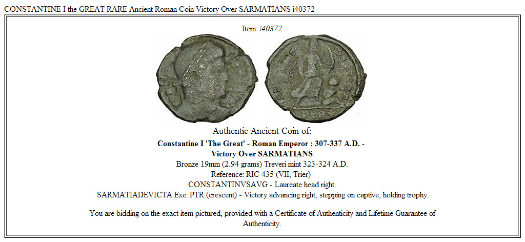 CONSTANTINE I the GREAT RARE Ancient Roman Coin Victory Over SARMATIANS i40372