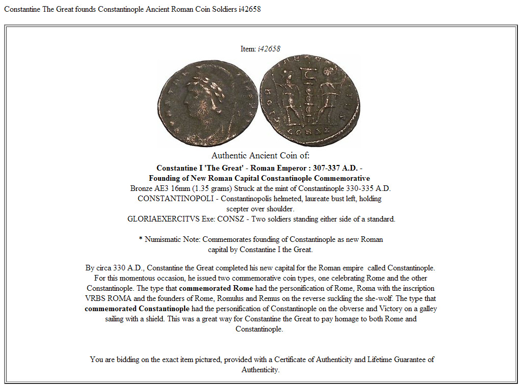 Constantine The Great founds Constantinople Ancient Roman Coin Soldiers i42658