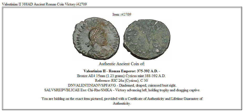 Valentinian II 388AD Ancient Roman Coin Victory i42709