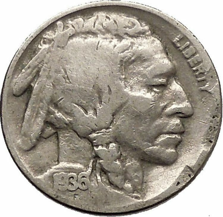 1936 BUFFALO NICKEL 5 Cents of United States of America USA Antique Coin i43812