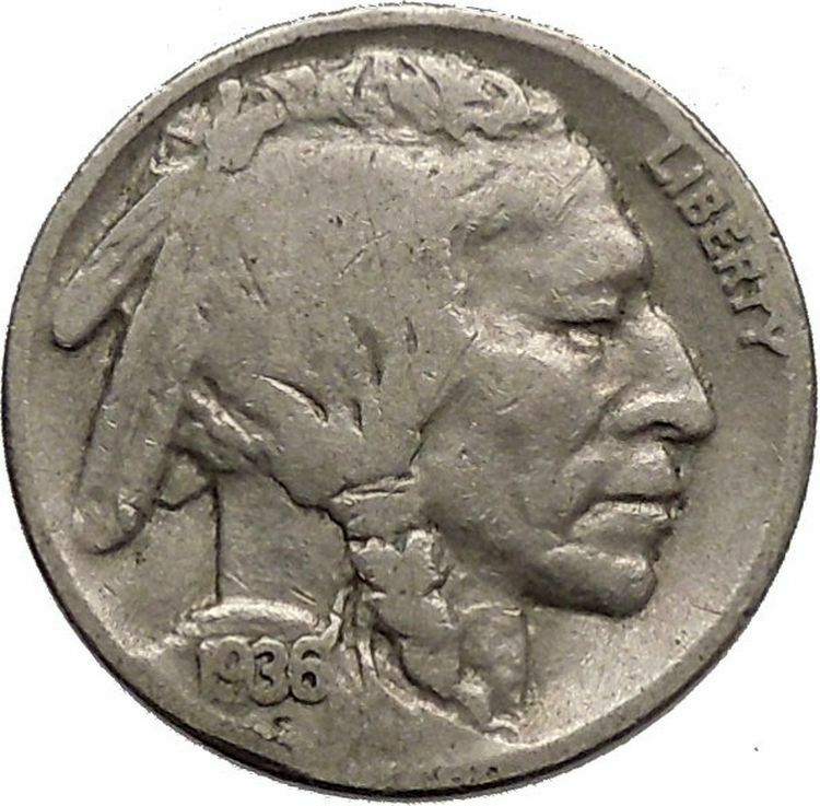 1936 BUFFALO NICKEL 5 Cents of United States of America USA Antique Coin i43818