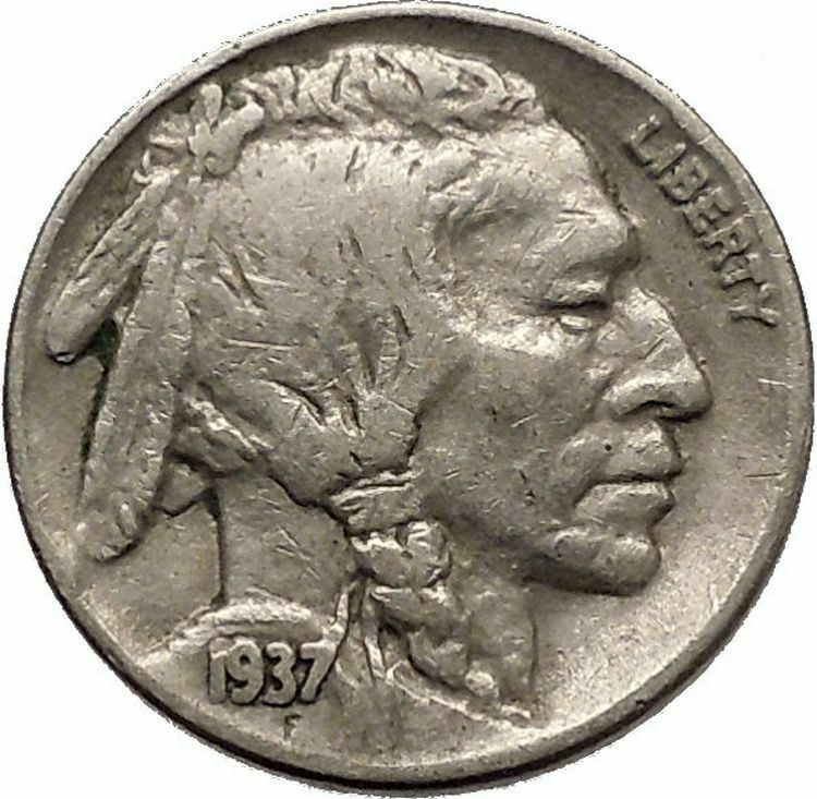 1937 BUFFALO NICKEL 5 Cents of United States of America USA Antique Coin i43886