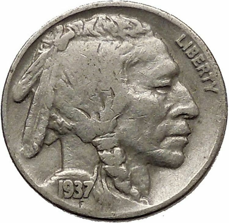 1937 BUFFALO NICKEL 5 Cents of United States of America USA Antique Coin i43875