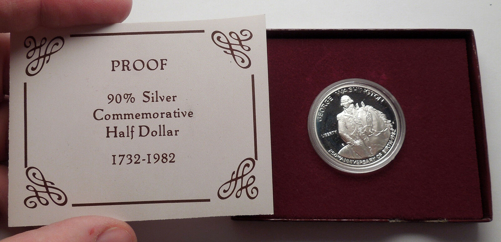 1982 George Washington Commemorative Proof Silver Half Dollar USA Coin Gift Box