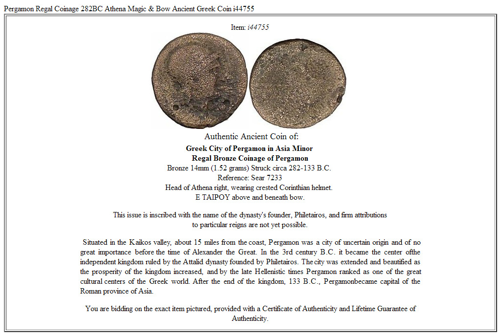 Pergamon Regal Coinage 282BC Athena Magic & Bow Ancient Greek Coin i44755
