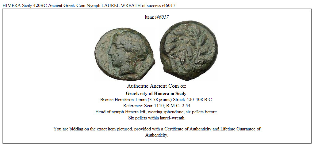 HIMERA Sicily 420BC Ancient Greek Coin Nymph LAUREL WREATH of success i46017