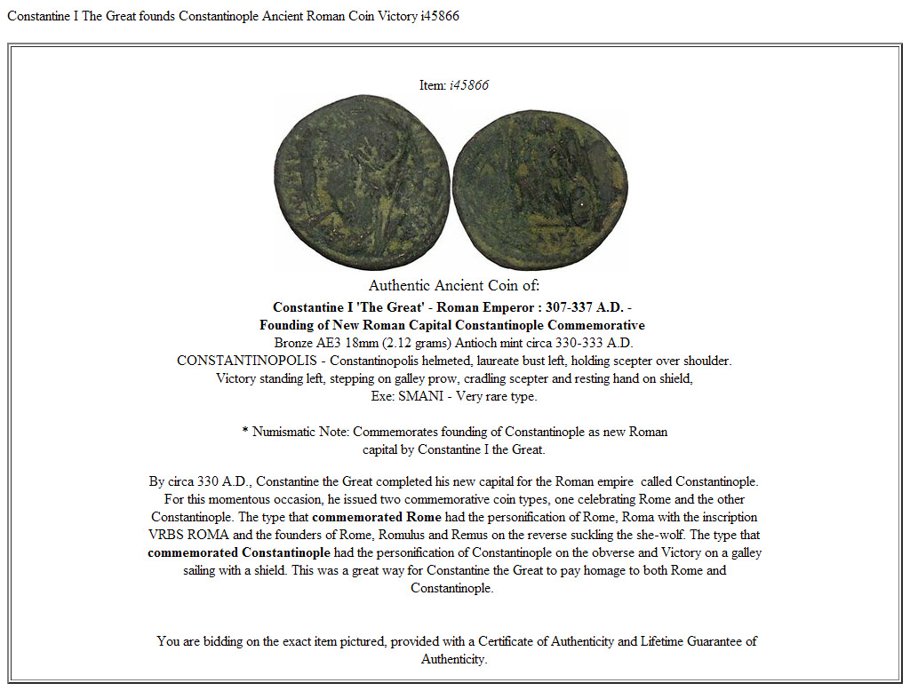 Constantine I The Great founds Constantinople Ancient Roman Coin Victory i45866