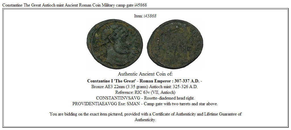 Constantine The Great Antioch mint Ancient Roman Coin Military camp gate i45868