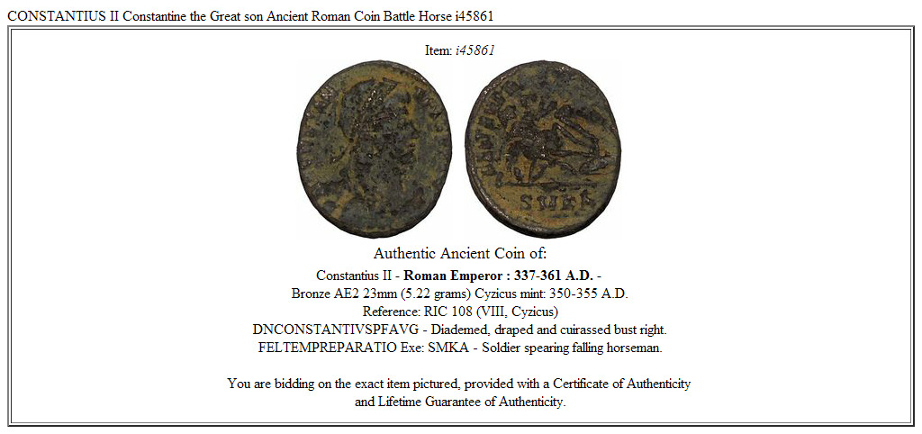 CONSTANTIUS II Constantine the Great son Ancient Roman Coin Battle Horse i45861