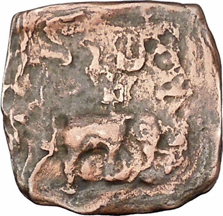 AZILISES 85BC INDO SKYTHIAN King on Horse Bull Ancient Greek Coin India i47125