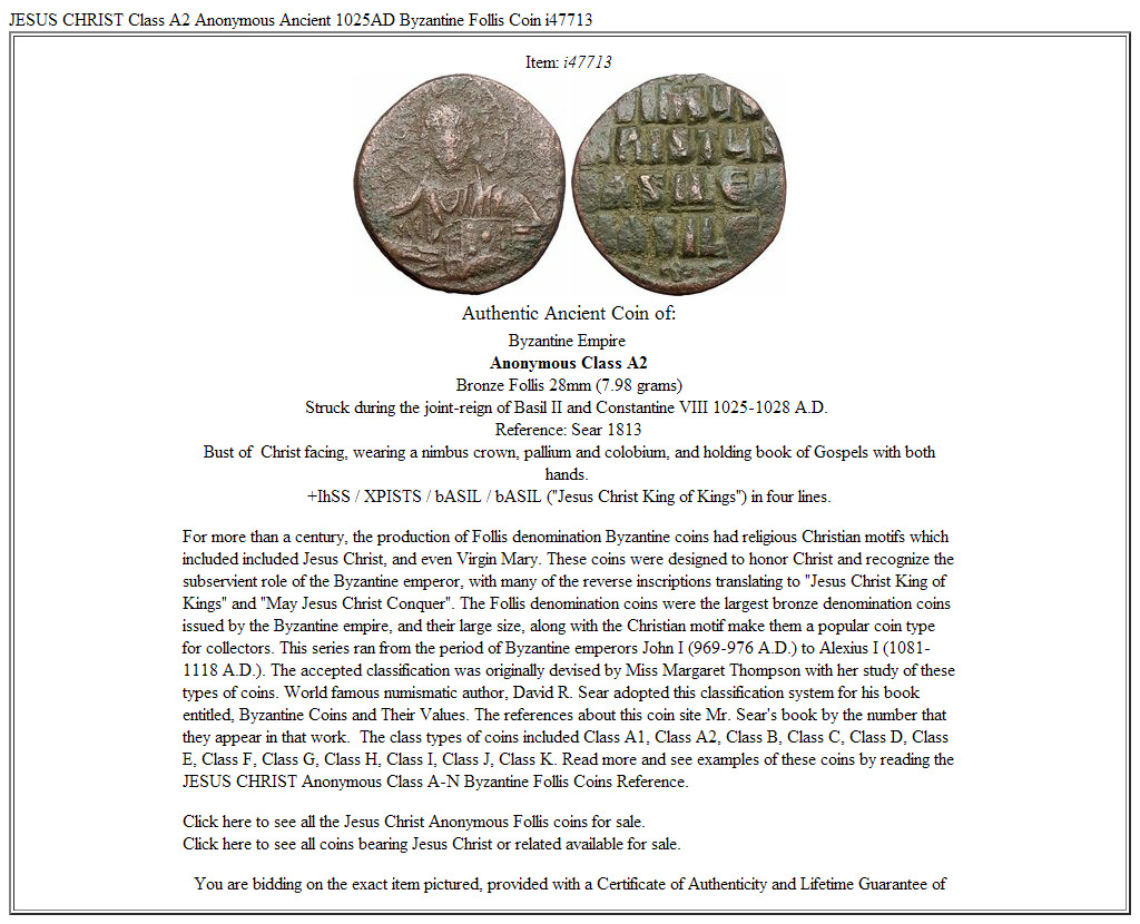 JESUS CHRIST Class A2 Anonymous Ancient 1025AD Byzantine Follis Coin i47713