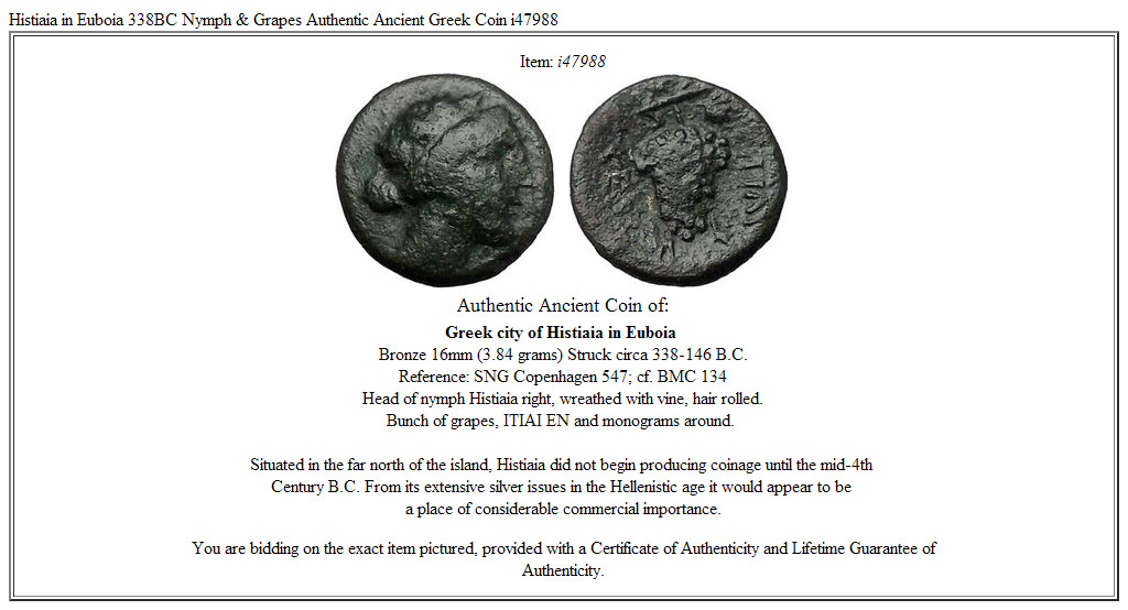 Histiaia in Euboia 338BC Nymph & Grapes Authentic Ancient Greek Coin i47988