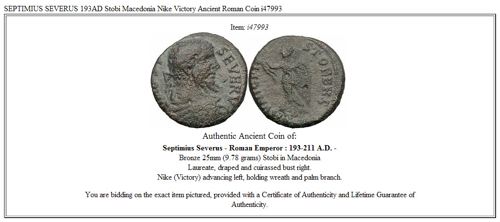 SEPTIMIUS SEVERUS 193AD Stobi Macedonia Nike Victory Ancient Roman Coin i47993