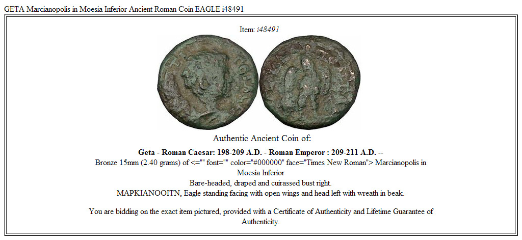 GETA Marcianopolis in Moesia Inferior Ancient Roman Coin EAGLE i48491