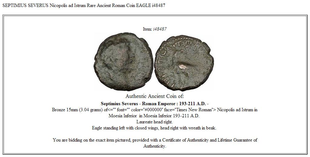 SEPTIMIUS SEVERUS Nicopolis ad Istrum Rare Ancient Roman Coin EAGLE i48487