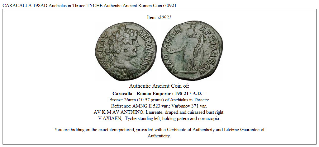 CARACALLA 198AD Anchialus in Thrace TYCHE Authentic Ancient Roman Coin i50921