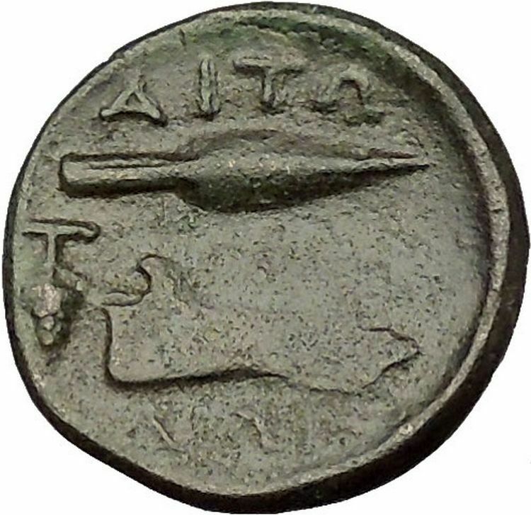 Aitolian League in Aitolia 300BC Spear Jawbone Calydonian Boar Greek Coin i54059