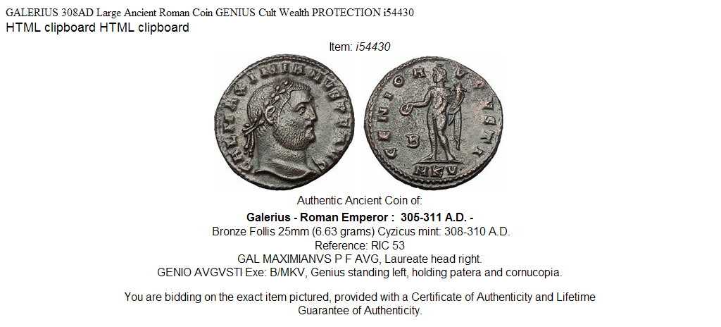 GALERIUS 308AD Large Ancient Roman Coin GENIUS Cult Wealth PROTECTION i54430