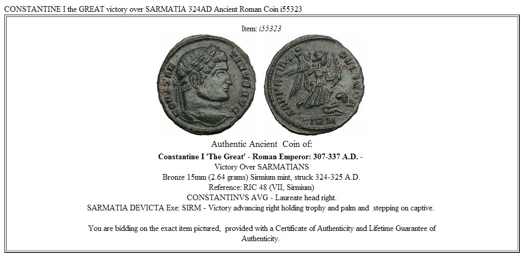 CONSTANTINE I the GREAT victory over SARMATIA 324AD Ancient Roman Coin i55323