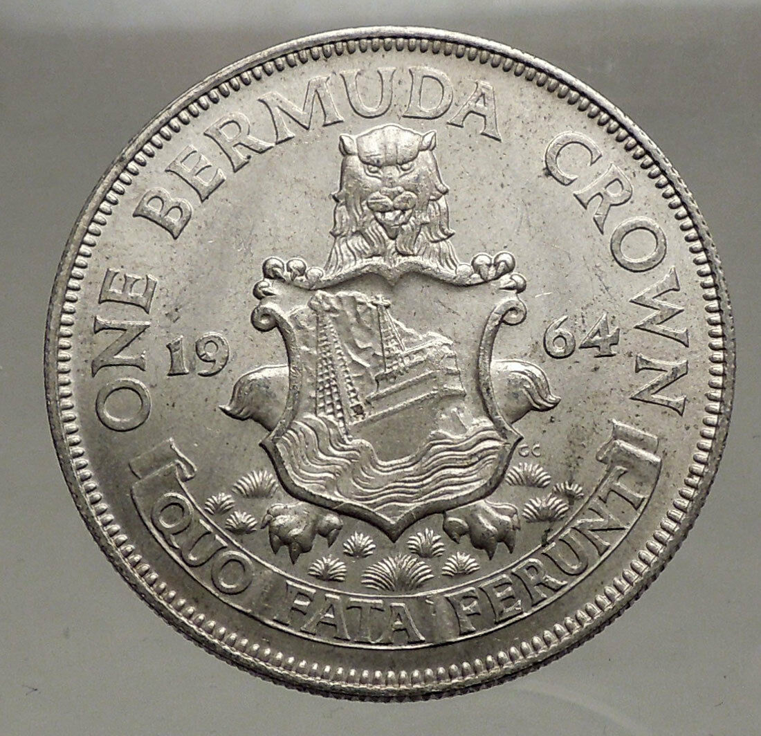 1964 Bermuda Britiash Colony LARGE Silver Crown Coin with Elizabeth II i56643