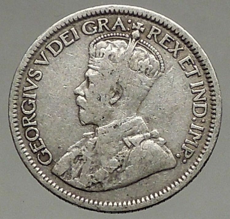 1916 CANADA - Original Antique Silver 10 Cents Coin under King GEORGE V i56802