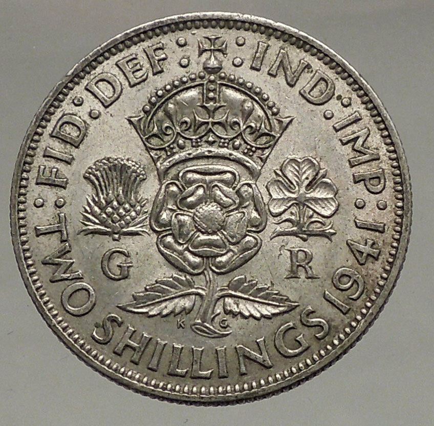 1941 United Kingdom Great Britain GEORGE VI Silver Florin 2Shillings Coin i56673