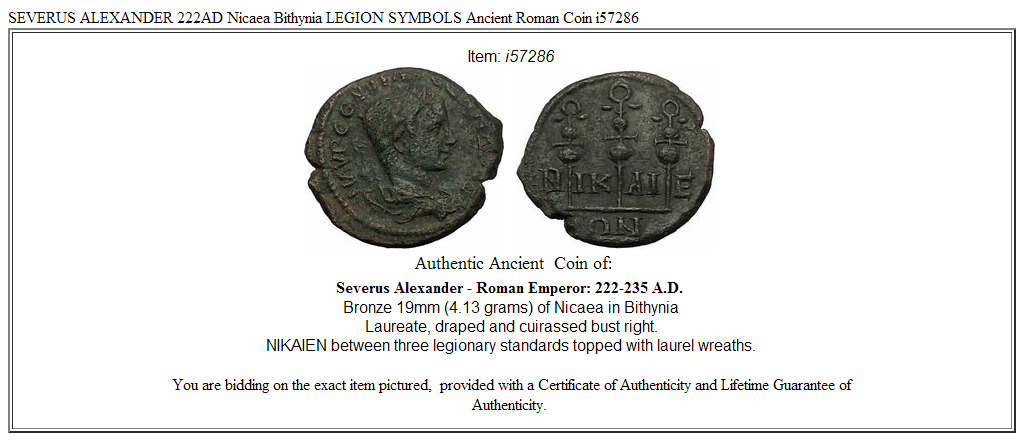 SEVERUS ALEXANDER 222AD Nicaea Bithynia LEGION SYMBOLS Ancient Roman Coin i57286