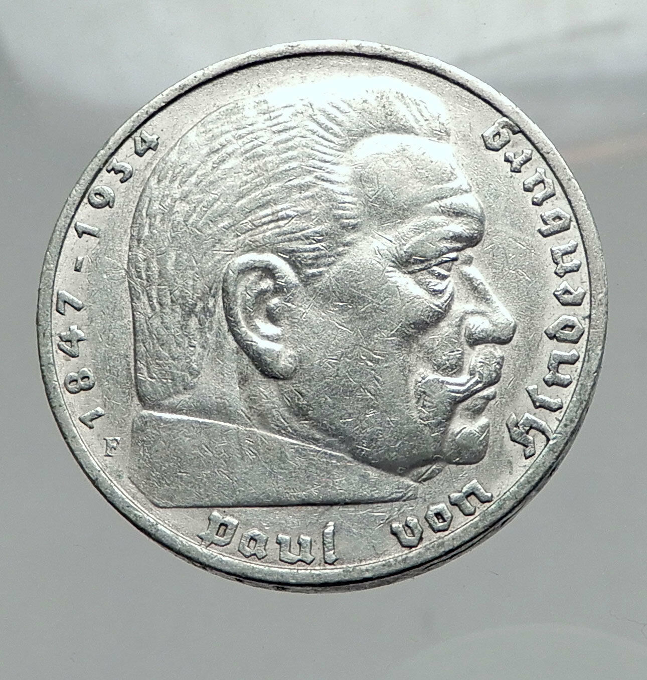 1935 Germany 2nd President Paul von Hindenburg Silver German 5 Marks Coin i64400