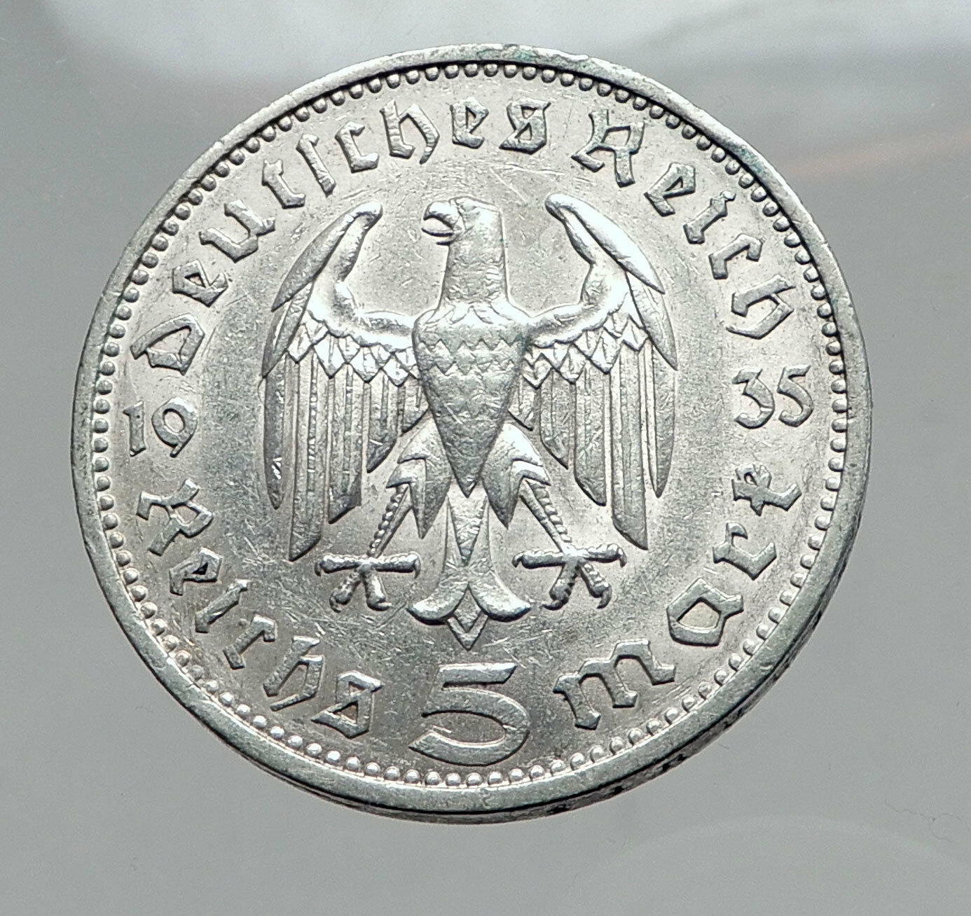 1935 Germany 2nd President Paul von Hindenburg Silver German 5 Marks Coin i64400