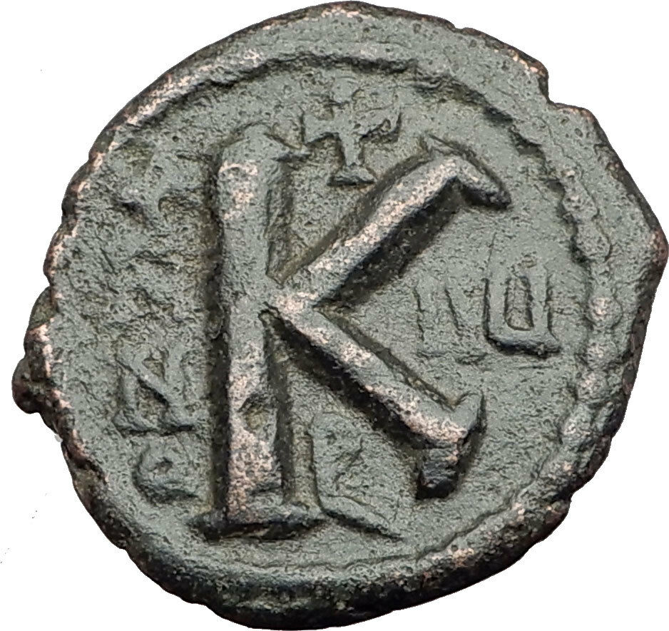 JUSTIN II & Sophia 565AD Half Follis Antioch Ancient Byzantine Coin CROSS i64942