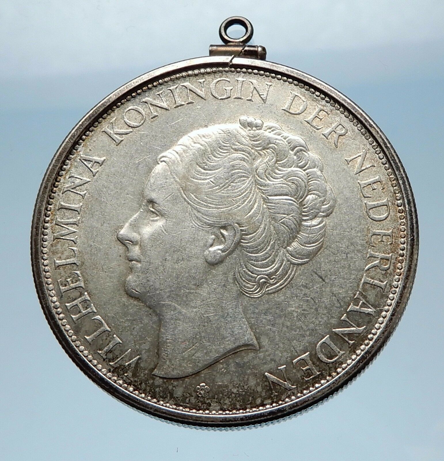 1931 Netherlands Queen WILHELMINA 2.5 Gulden Silver Coin PENDANT JEWELRY i65575