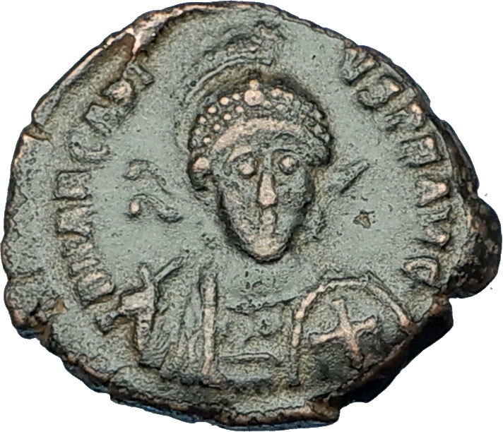 ARCADIUS with CROSS Original 401AD Antioch Authentic Ancient Roman Coin i65849