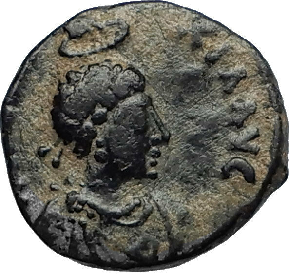 EUDOXIA Arcadius Wife 401AD Authentic Ancient Roman Coin VICTORY CHI-RHO i67256