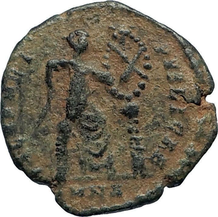 EUDOXIA Arcadius Wife 401AD Authentic Ancient Roman Coin VICTORY CHI-RHO i67196