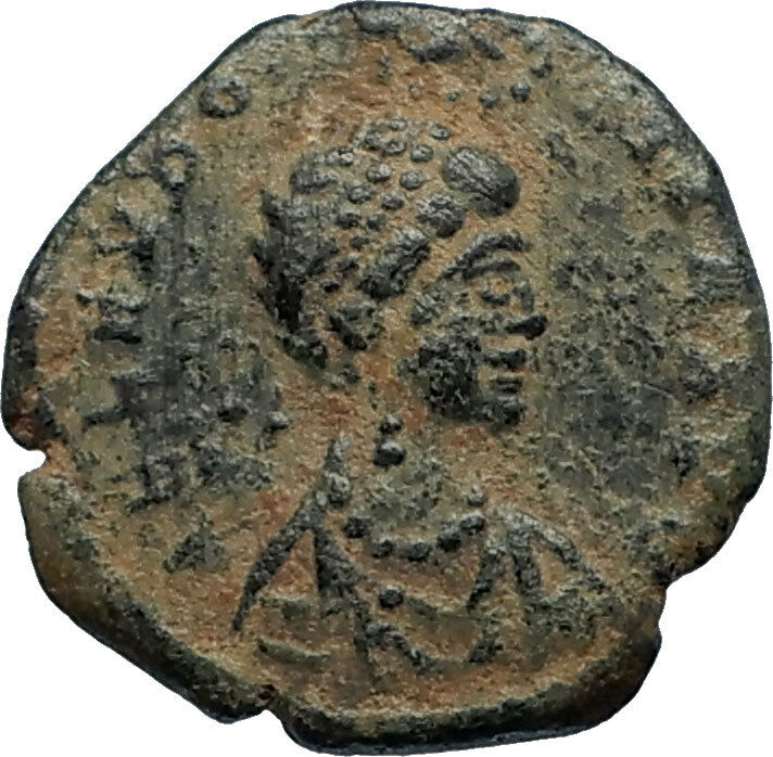 EUDOXIA Arcadius Wife 401AD Authentic Ancient Roman Coin VICTORY CHI-RHO i67196